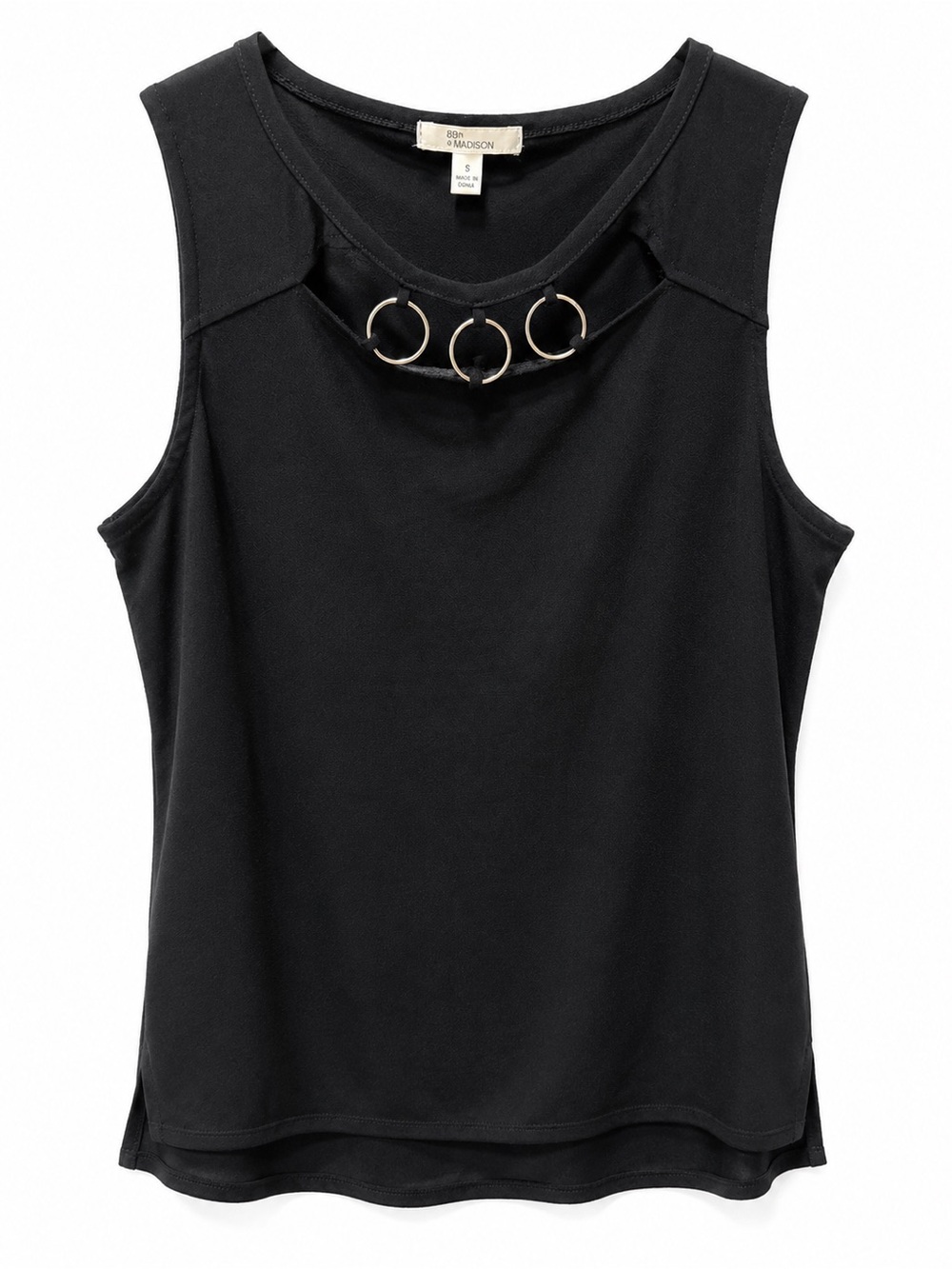 89th & Madison Black Sleeveless Tank with Gold Ring Detail